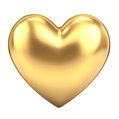 Golden heart isolated on white background, yellow gold heart-shaped jewel, Valentine's Day love...