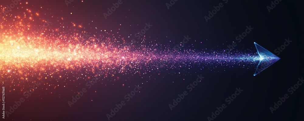 Poster arrow made of light with gradient color transition, glowing and energetic path