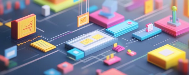 Obraz premium Agile development timeline, project sprint markers, visual management, illustration