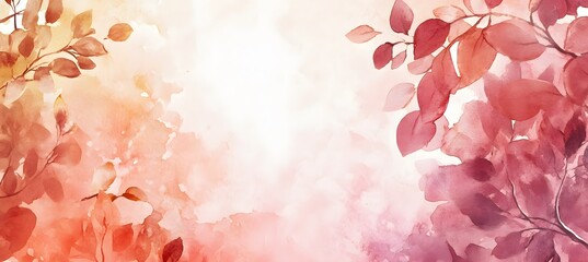 Autumn background with watercolor leaves and white space for text, beautiful autumn background with copy feminine spaces for decoration and design on the theme of fall season and nature,



