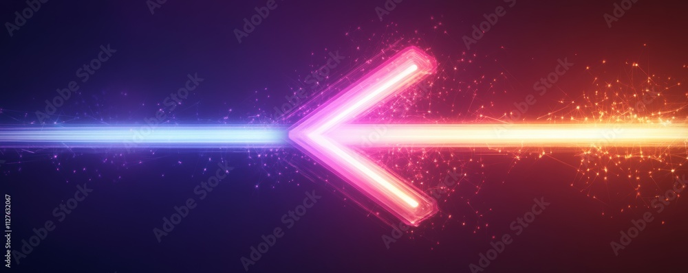 Poster arrow made of light with gradient color transition, glowing and energetic path