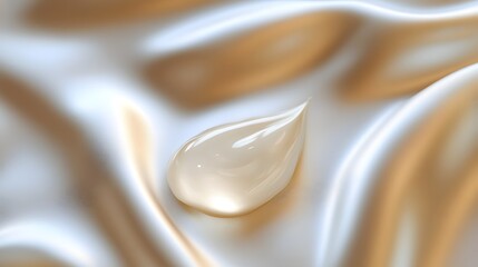 Creamy Surface with a Delicate Splash. A mesmerizing close-up of a droplet creating a ripple on a smooth, silk surface in soft beige tones.