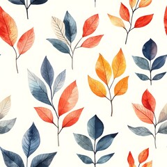 Seamless pattern for a watercolor painting of leaves in a subtle bohemian style 