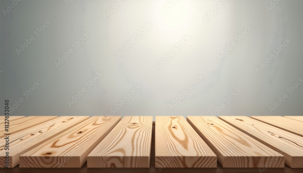 Poster empty light brown wooden tabletop. perspective view of wood desk. kitchen office surface. realistic 