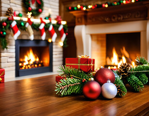 Festive Christmas Decor with Warm Lights and Gifts