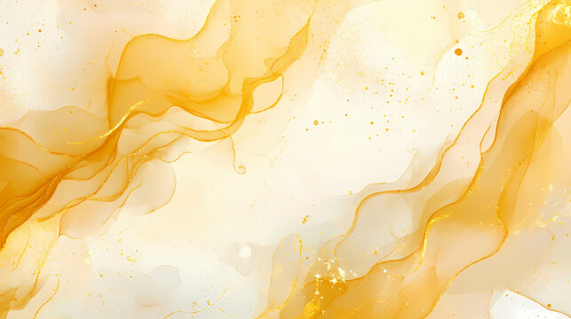 Seamless pattern of metallic ink fluid with a yellow gilded texture and liquid gold accents ideal for decorative covers and anniversary party invitations. Gilded. Illustration