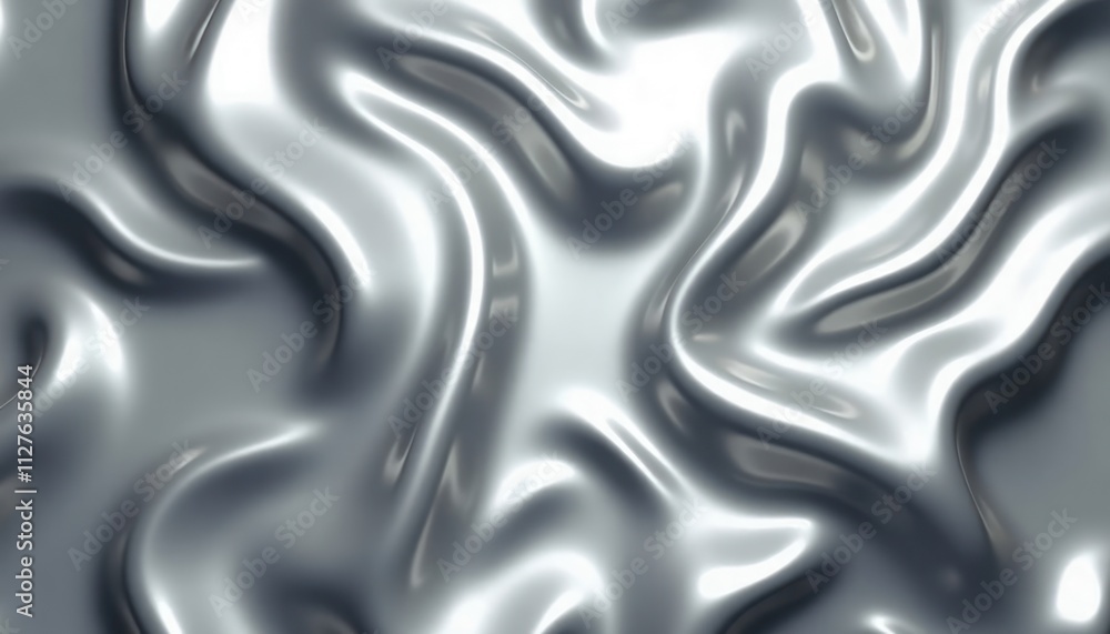 Poster silver liquid chrome texture. wavy smooth fabric metal foil. luxurious cloth curtain. shiny gradient