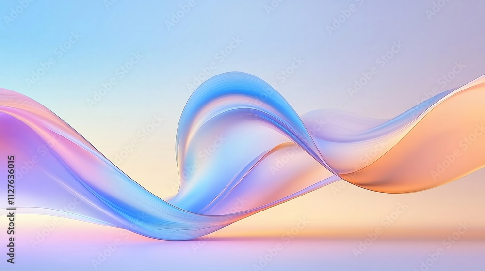 Poster Abstract design featuring flowing curves, smooth lines in soft pastel colors. Elegant shapes create modern, futuristic style. Image perfect for backgrounds, wallpapers, presentations, web design.