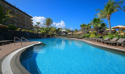Hotel, outdoor large swimming pool.