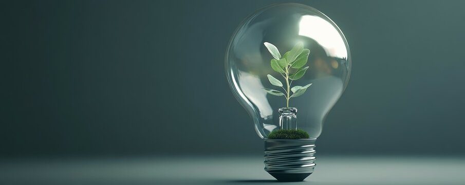 Light bulb with sprouting plant inside, symbolizing innovation and green solutions in business growth strategies