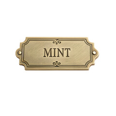 Elegant bronze sign for mint with classic typography and simple decorative accents