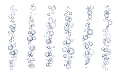 Underwater fizzing bubbles, soda or champagne carbonated drink, sparkling water. Effervescent drink. Aquarium, sea, ocean bubbles vector illustration.
