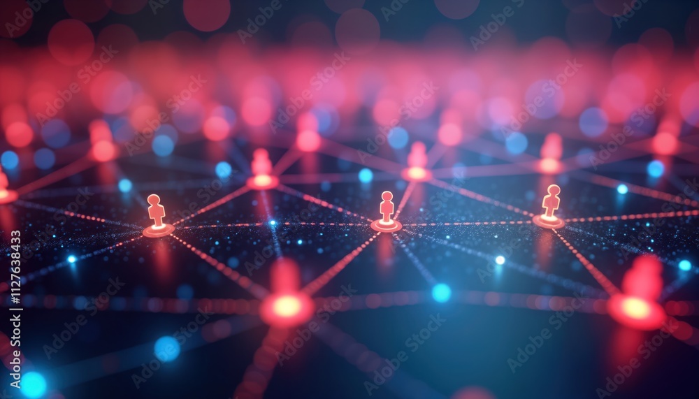 Poster networked people icons on social media background. digital illustration of interconnected people sym