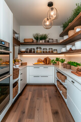 Fototapeta premium Modern Kitchen Pantry with White Cabinets and Open Shelving