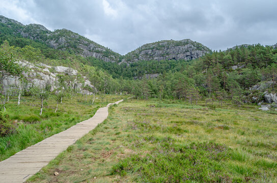 Path to Preikestolen (The Pulpit Rock), a tourist attraction in Rogaland county, Norway