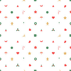 Modern geometric christmas icon seamless pattern. Abstract xmas holiday symbol background with traditional winter decoration. Festive party invitation texture, minimalist december event print.	
