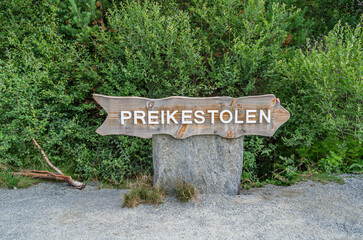 Sign for the route leading to Preikestolen (The Pulpit Rock), Norway