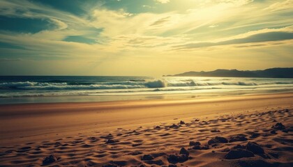 which shows a beach at sunset