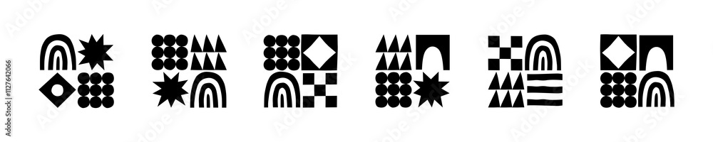 Poster fun geometric shape set. abstract retro children style art element for kids, trendy design with geom