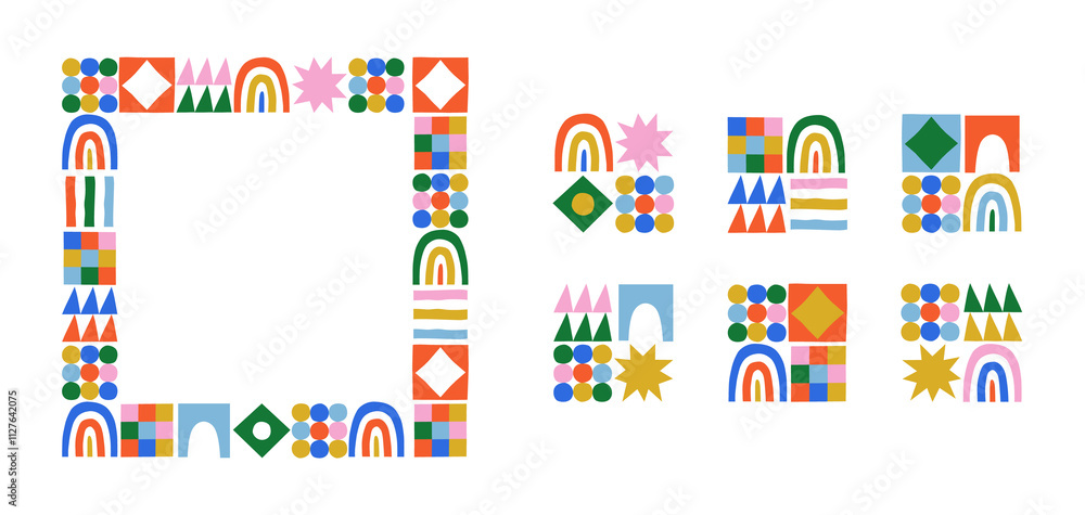 Poster fun colorful geometric shape set. abstract retro children style art element for kids, trendy design 