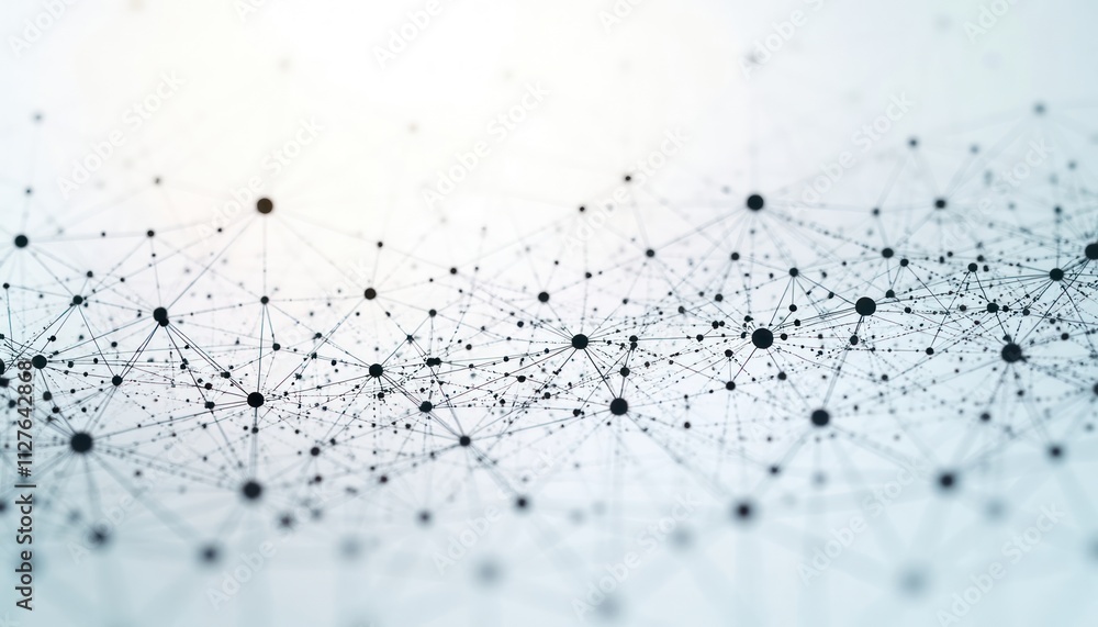Poster abstract illustration of interconnected dots, lines creating complex network design. visual represen