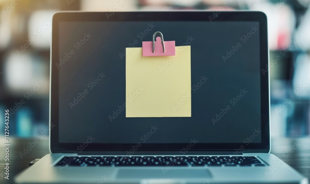 Poster password security risk, postit note with weak password on laptop screen, illustrating poor personal 