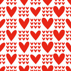 Red love heart seamless pattern illustration. Cute romantic pink hearts background print. Valentine's day holiday backdrop texture, romantic wedding design.	