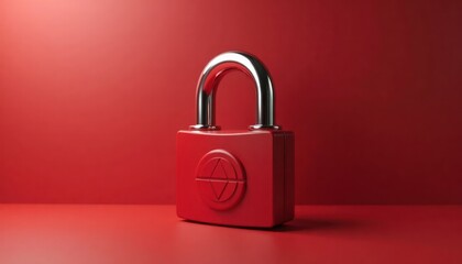 Red padlock on red background. Security concept. Simple design. Protection symbol. Visual representation of secure system. Trustworthy lock. Reliable closure. Solid color image. Flat design. Graphic