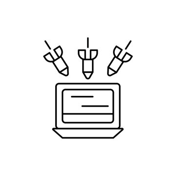 laptop attacked by missiles, black line art clip art preview