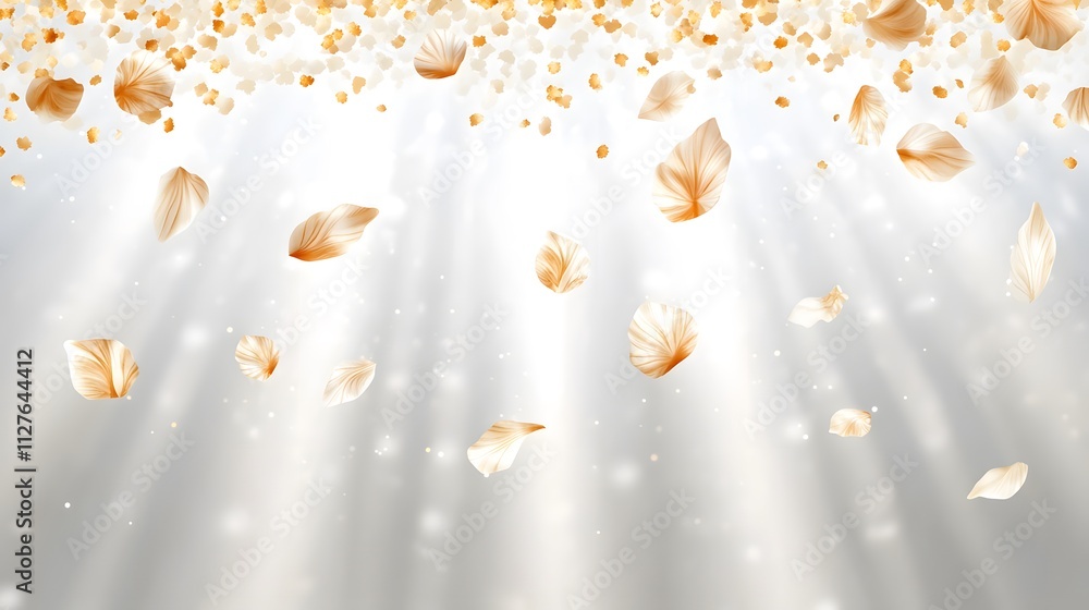 Aufkleber a serene scene with floating golden leaves and soft light beams creating a tranquil atmosphere.