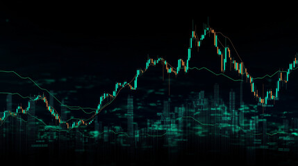 Obraz premium Digital stock market graph with glowing data on black background