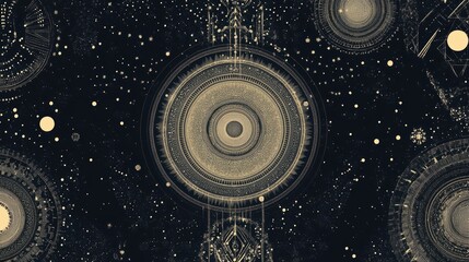 Celestial Mandala Cosmic Art Gold Stars Night