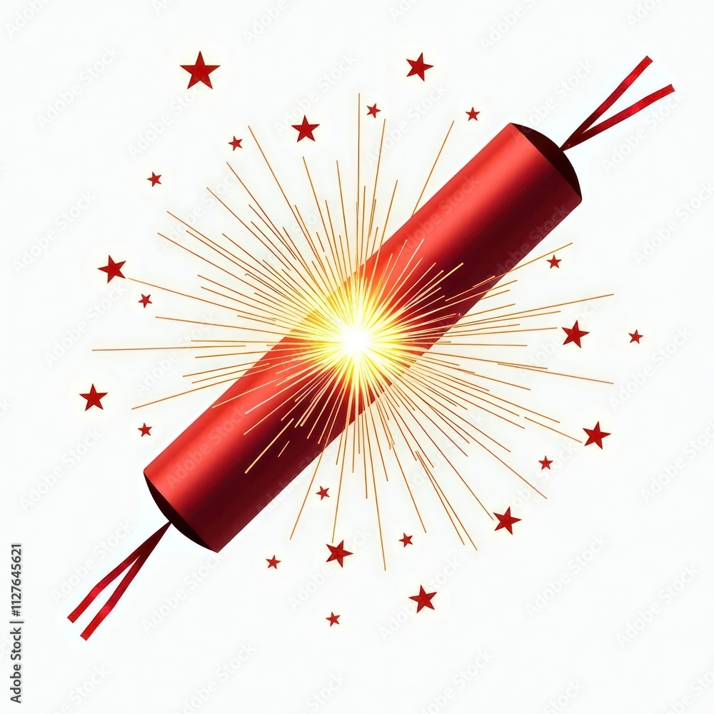 Poster festive red cracker explodes with vibrant light burst. sparkling effect creates celebratory atmosphe