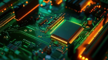 Obraz premium Circuit Board with Glowing Components