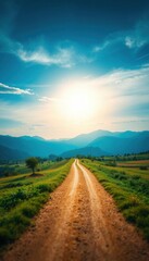 Fototapeta premium a close up of a dirt road with a sky background