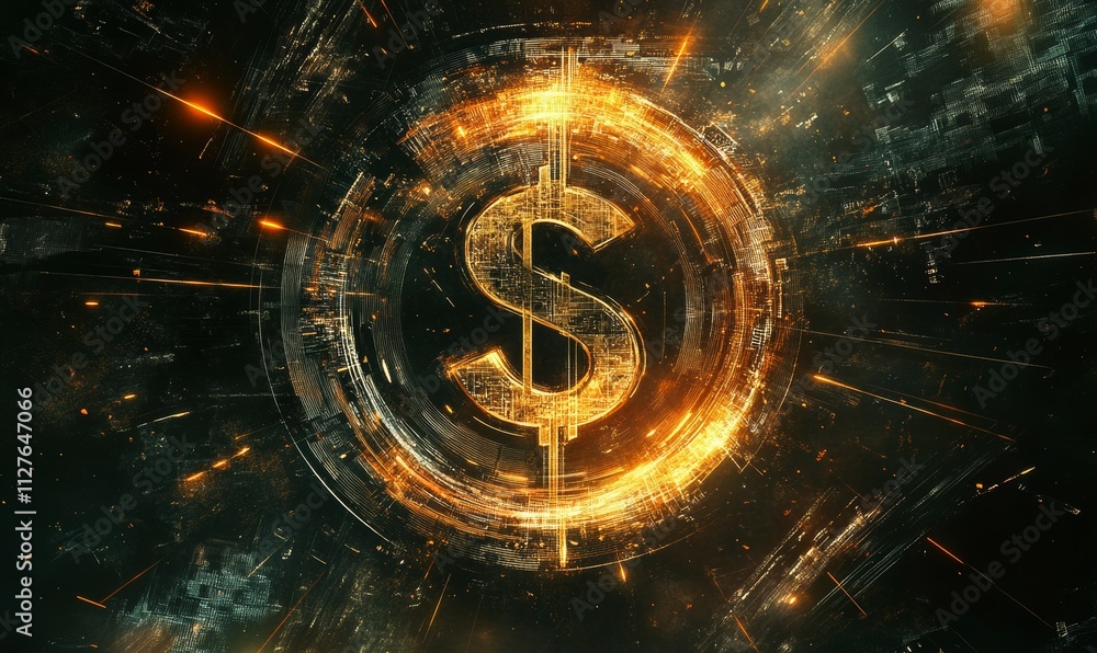 Aufkleber technology-driven financial logo with abstract lines and currency symbols