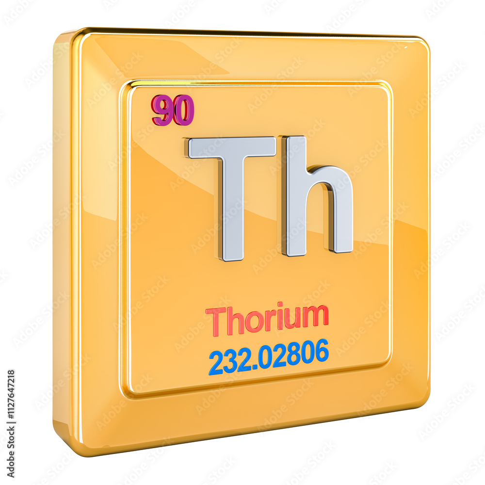 Poster thorium th, chemical element sign with number 90 in periodic table. 3d rendering isolated on transpa