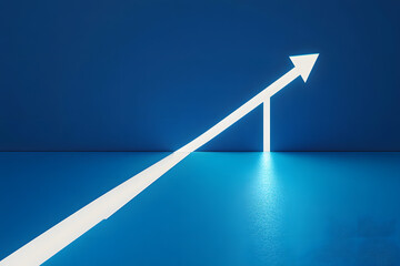 Fototapeta premium 3d white arrow line going up on blue background, Business way concept, 3d rendering
