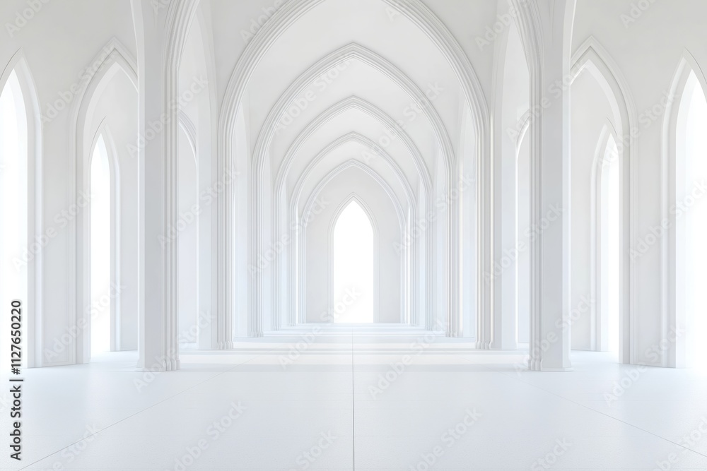 Poster white architectural interior design. modern and contemporary style. empty space with columns and arc
