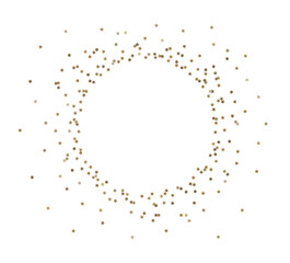 Circle frame, wreath of little golden glittering star shaped confetti isolated on background. Falling tinsel. Festive party decoration. New Year, birthday, winner celebration concept. Vector