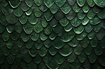 A green snakeskin pattern with the scales and scale texture of snakes. The background is dark