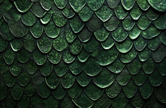A green snakeskin pattern with the scales and scale texture of snakes. The background is dark