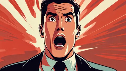 Vibrant comic book style illustration of a terrified man screaming in panic. - Powered by Adobe