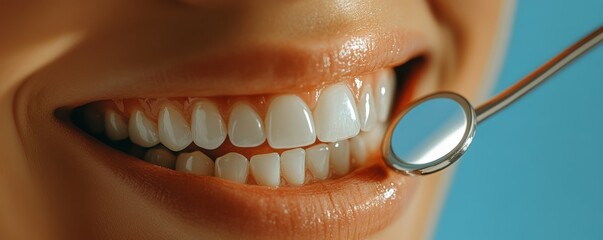 Toothbrush angled with a mirror reflecting a bright smile, text Your Confidence Starts Here