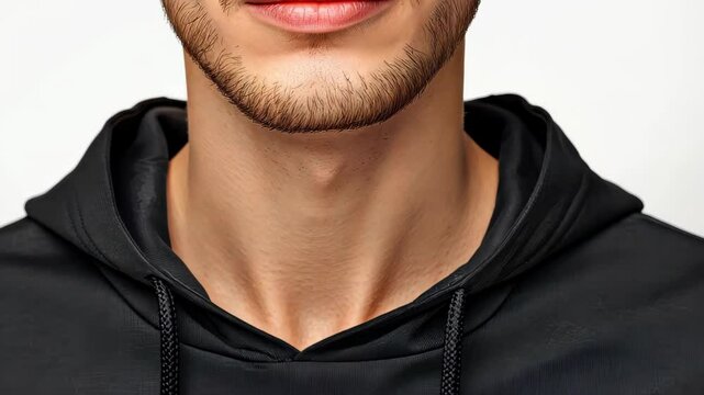 Showcase your designs with this mens black hoodie template for printing mockups. 3D rendering on white background.