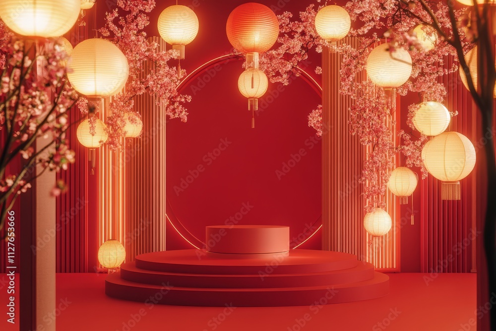 Poster decorations for chinese new year 2025 set against a red backdrop using generative ai