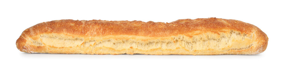 One freshly baked baguette isolated on white