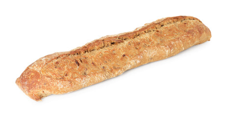 One freshly baked baguette isolated on white
