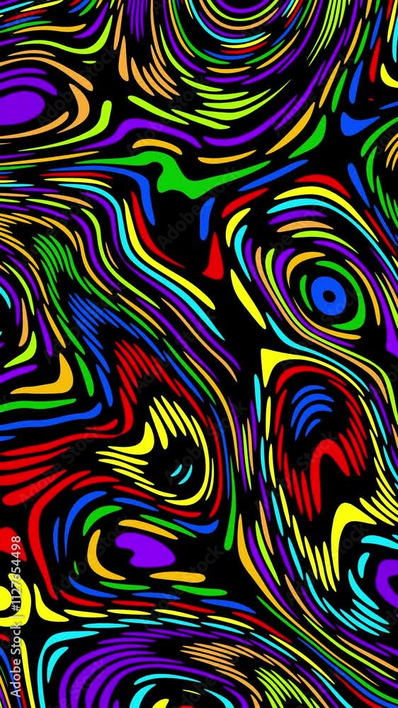Poster abstract liquid patterns, fluid shapes , retro psychedelic style, seamless loop, wallpaper, vertical