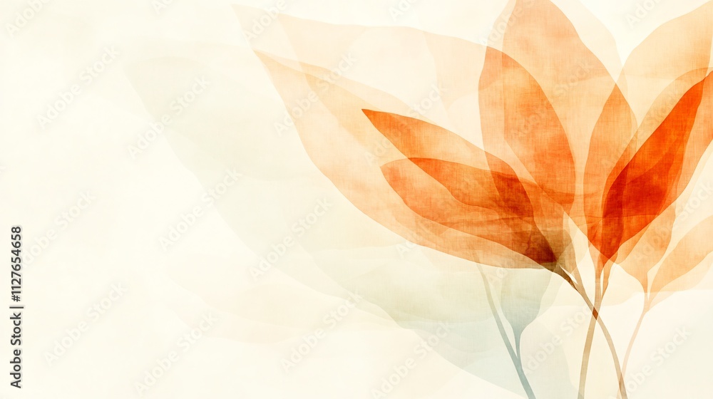 Poster abstract illustration of translucent leaves in warm colors creating a soft, serene background perfec
